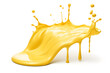 Melted yellow cheese isolated on white background. Cheese splash 