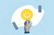 © sichon - Creative art collage of A man show smile emoticon for rating feedback scale. Service rating, feedback, satisfaction concept