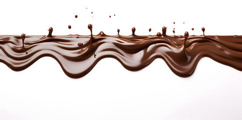 Wall Mural - Pouring chocolate dripping from top isolated on white background