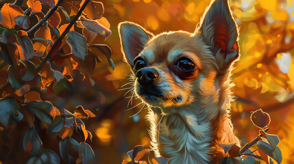 Wall Mural - Illustrate the curiosity and intelligence of a Chihuahua exploring its surroundings