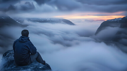 Canvas Print -   a man sits at a ledge and watches