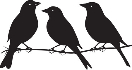 Wall Mural - Black silhouette birds on the tree branch white background