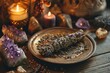 Spiritual Cleansing Ritual with Lavender Smudge Stick, Candles, and Amethyst Crystal Clusters