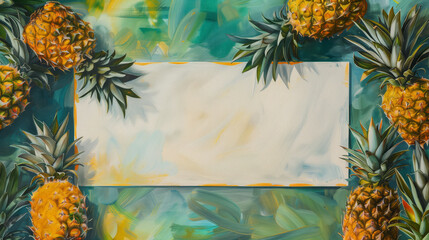 Wall Mural - Pineapple background with white board in the middle