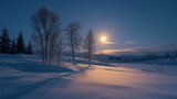 Fototapeta Na ścianę - The soft glow of a full moon casting shadows on a snowy landscape, a quiet homage to World Meteorological Day.