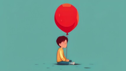 Wall Mural - A child playing with a balloon as a way to reduce stress Psychology art concept. .