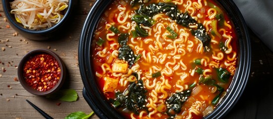 Canvas Print - Delicious bowl of homemade soup filled with fresh noodles and healthy vegetables