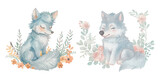 Fototapeta Koty - cute fox soft watercolour vector illustration 
