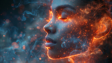 Wall Mural - Face fire generative by AI.