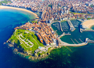 Sticker - Panoramic view of the city of Gijon in Asturias, Spain