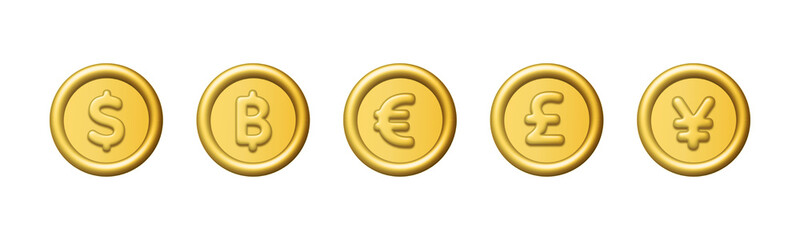 Wall Mural - 3d money currency coin isolated on white background. Design element illustration PNG.