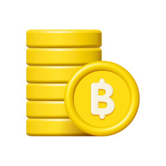 Wall Mural - 3d stack of bitcoins or gold thai baht coins isolated on white background. Design element illustration PNG.
