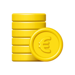 Wall Mural - 3d stack of gold euro coins isolated on white background. Design element illustration PNG.
