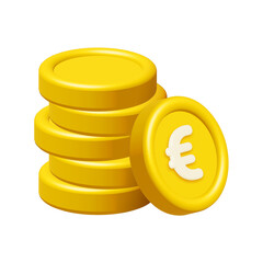 Wall Mural - 3d stack of gold euro coins isolated on white background. Design element illustration PNG.