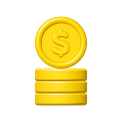 Wall Mural - 3d stack of gold dollar coins isolated on white background. Design element illustration PNG.