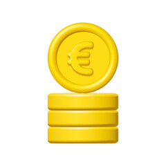 Wall Mural - 3d stack of gold euro coins isolated on white background. Design element illustration PNG.