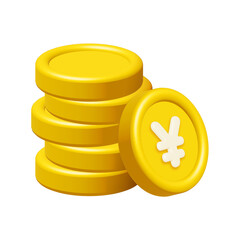 Wall Mural - 3d stack of japanese yen coins isolated on white background. design element illustration png.