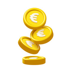 Wall Mural - 3d falling gold euro coins isolated on white background. Design element illustration PNG.