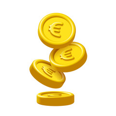 Wall Mural - 3d falling gold euro coins isolated on white background. design element illustration png.