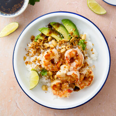 Wall Mural - Healthy shrimp poke with avocado