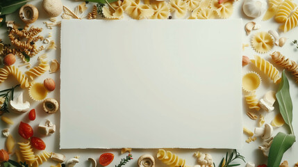 Canvas Print - Pasta background with white board in the middle