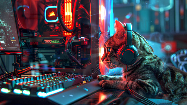 A gamer cat with headphones