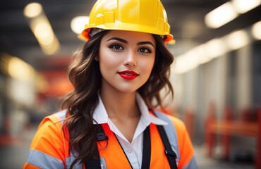 Portrait of a beautiful young female engineer wearing safety