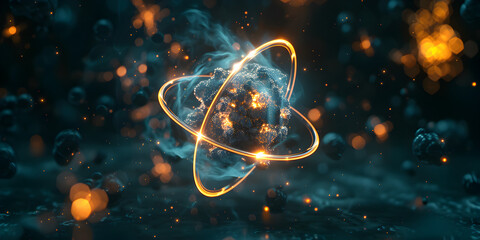 Atomic dance subatomic realm electrons neutrons and protons orbit a fixed nucleus in a model, a negative ion or atom