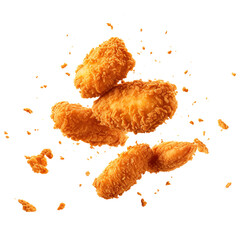 Flaying fried chicken nuggets isolated on transparent background Remove png, Clipping Path, pen tool