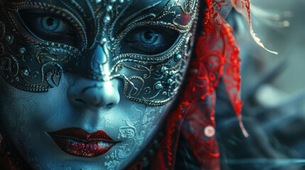 Majestic carnival mask, lost in the shadows, leaving room for imagination and text