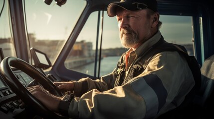 Poster - Tugboat captain in busy port