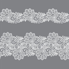 Wall Mural - Seamless floral background with white lace flowers.Vector white lace branches with flowers