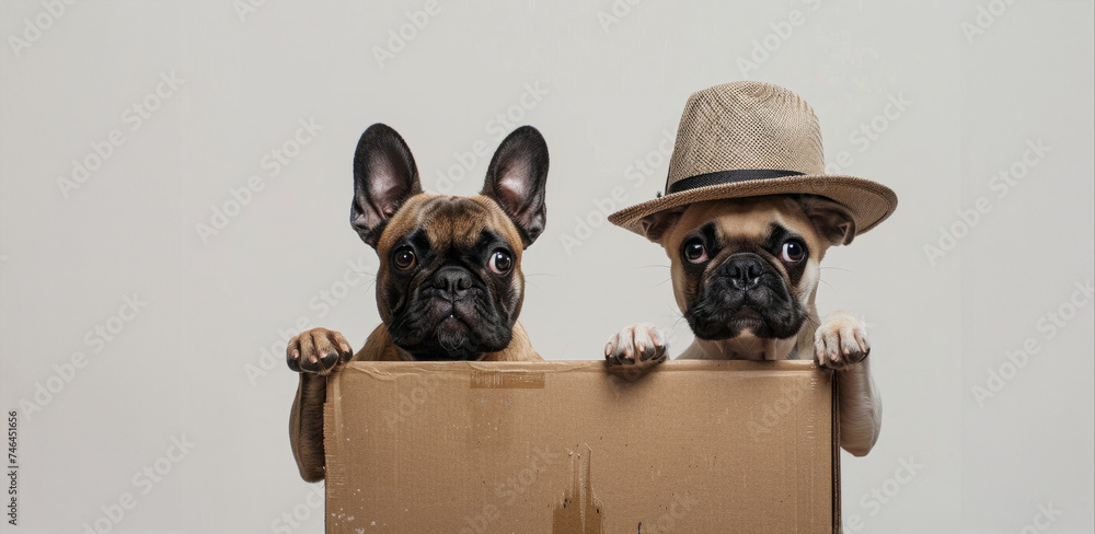 Illustration Stock two dogs are depicted holding up a box in a stylish ...
