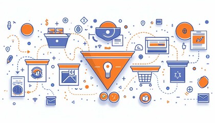 Wall Mural - E-Commerce Sales Funnel Optimization, e-commerce sales funnel optimization with an image showing marketers mapping out the customer journey, AI