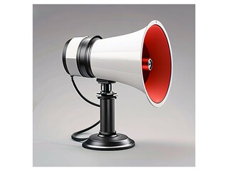 Modern steel-made megaphone concept, small shape design, loud sound system, long durability, electric powered.