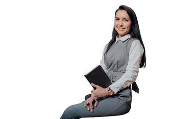 Wall Mural - A female lawyer with a book in her shirt is an office worker. The background is transparent and isolated.
