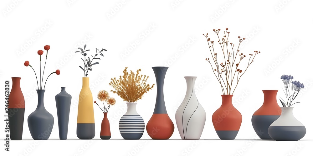 flat logo vector realistic minimalistic vases of various size and shape ...
