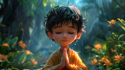 Wall Mural - Praying Cartoon Character Illustration