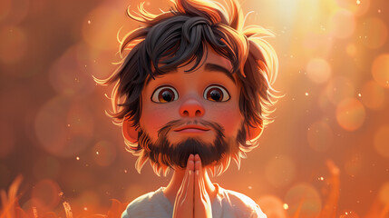 Wall Mural - Praying Cartoon Character Illustration