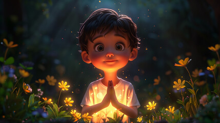 Wall Mural - Praying Cartoon Character Illustration