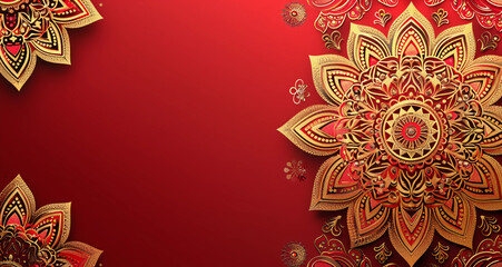 Wall Mural - Reddish Golden Mandalas with complex Indian designs on a banner with space for copy