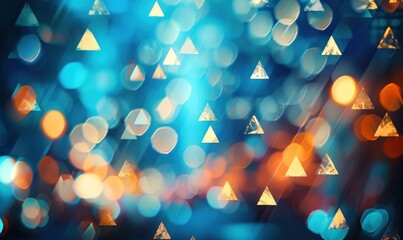 Blue triangle background, bokeh, triangular, blurred triangles background, light with shapes, blurry light, blurry background colorful, night lights, city lights, Generative AI