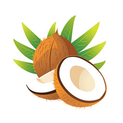 Wall Mural - Coconut fruit in cartoon style isolated on white