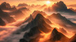 Majestic Sunrise Over Misty Mountains: Ethereal Beauty of Sunlight on Rugged Peaks