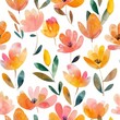 A watercolor seamless pattern with flowers in orangeade shades, ideal for adding a lively touch to designs.