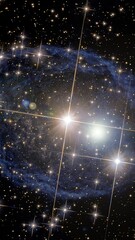 Wall Mural - celestial brilliance: star cluster and nebula in space, lgiht flare. vertical video animation based 