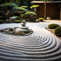 Canvas Print - Zen garden with carefully arranged stones.