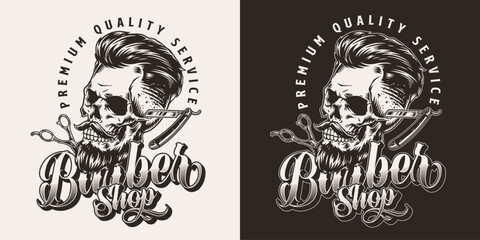 Wall Mural - Skull barber monochrome vintage sticker