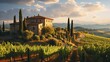 © Philipp - Idyllic tuscan vineyard with grapevines in golden sunlight and rolling hills landscape