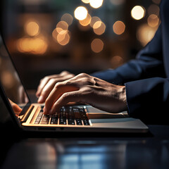 Canvas Print - A close-up of hands typing on a sleek laptop keyboard